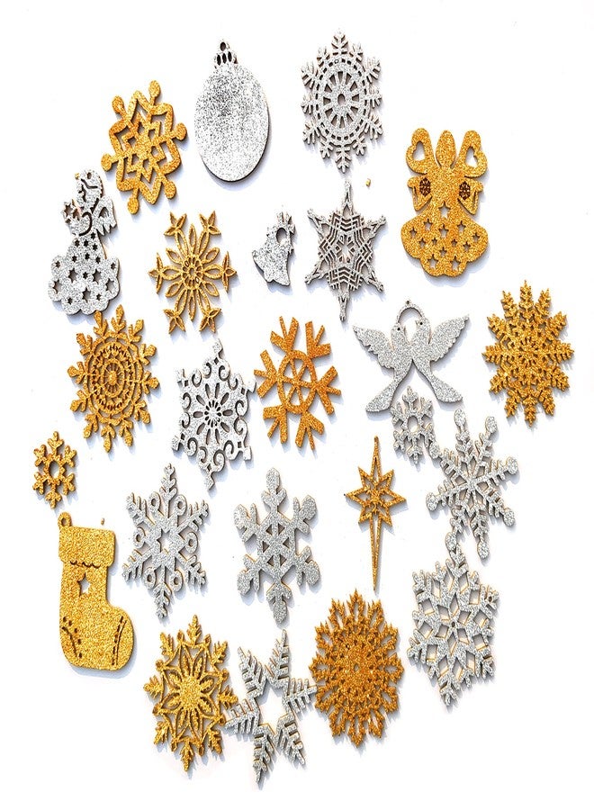 ستيبس تو دو مجموعة هدايا زينة حفلات على شكل ندفة ثلجية من StepsToDo، 45 قطعة، مناسبة لتعليقها على الشجرة أو الجدار أو النافذة. جانب ذهبي، وجانب فضي. طقم زينة عيد الميلاد اللامع - Image 1